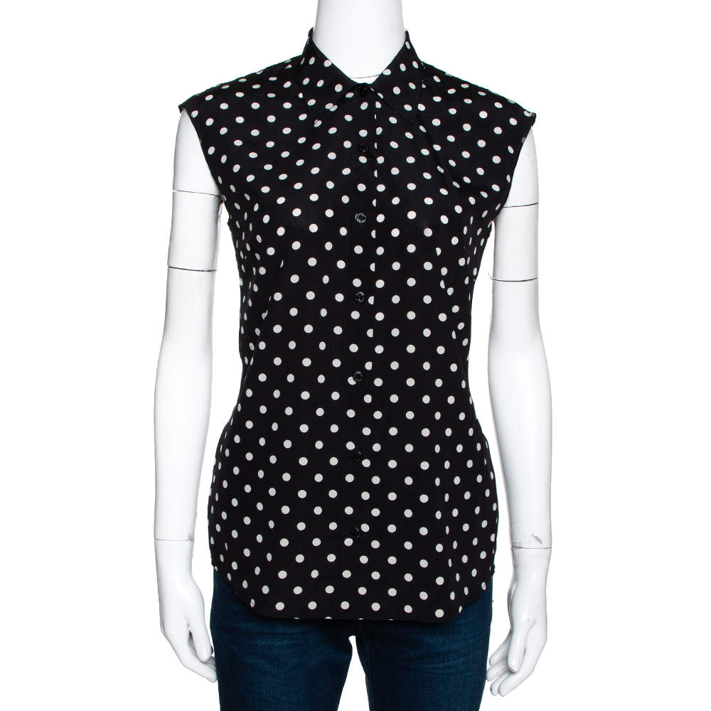 Pre Owned Dolce & Gabbana Monochrome Polka Dotted Silk Sleeveless Shirt S