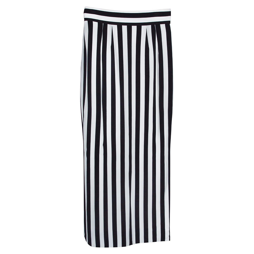 Dolce & Gabbana Monochrome Striped Crepe Maxi Skirt S