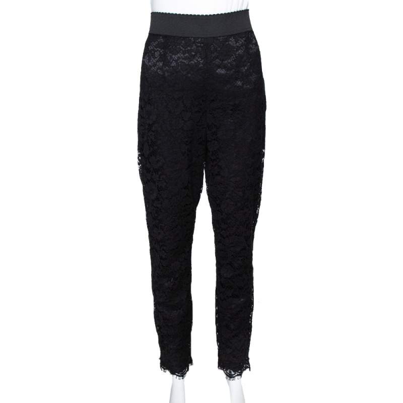 Pre Owned Dolce & Gabbana Black Lace Tapered Trousers L