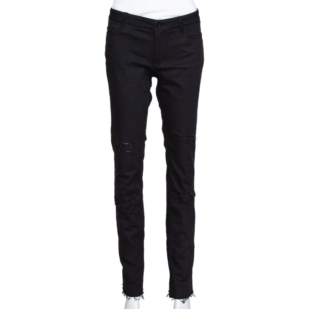مملوكة مسبقًا Dolce & Gabbana Black Denim Distressed Cute Fit Jeans L