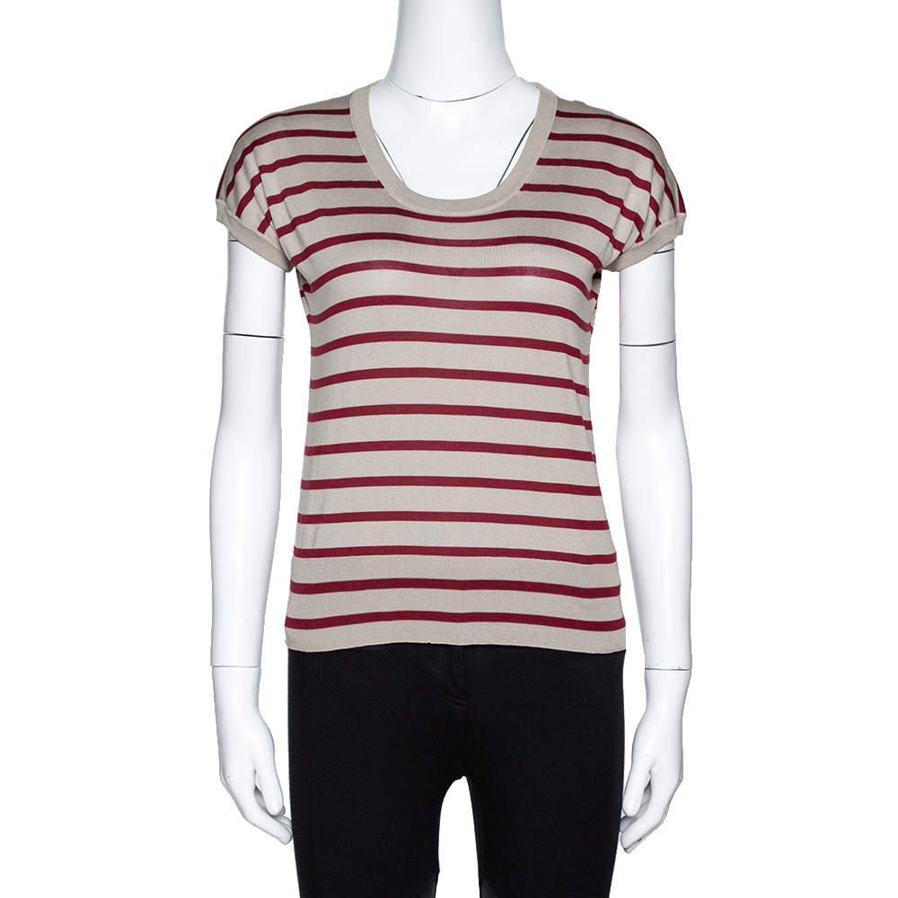 Dolce & Gabbana Beige Striped Silk Knit Top M