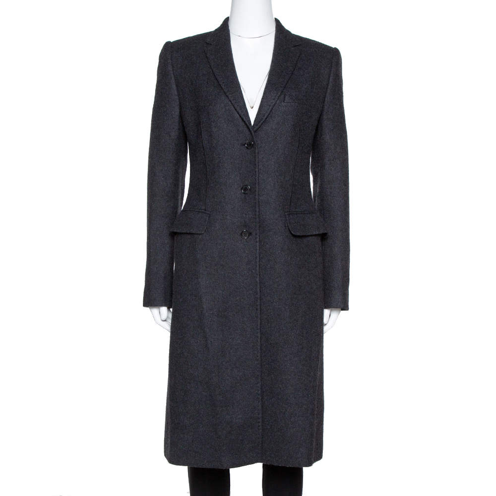 Dolce & Gabbana Black Felted Wool Mid Length Coat M