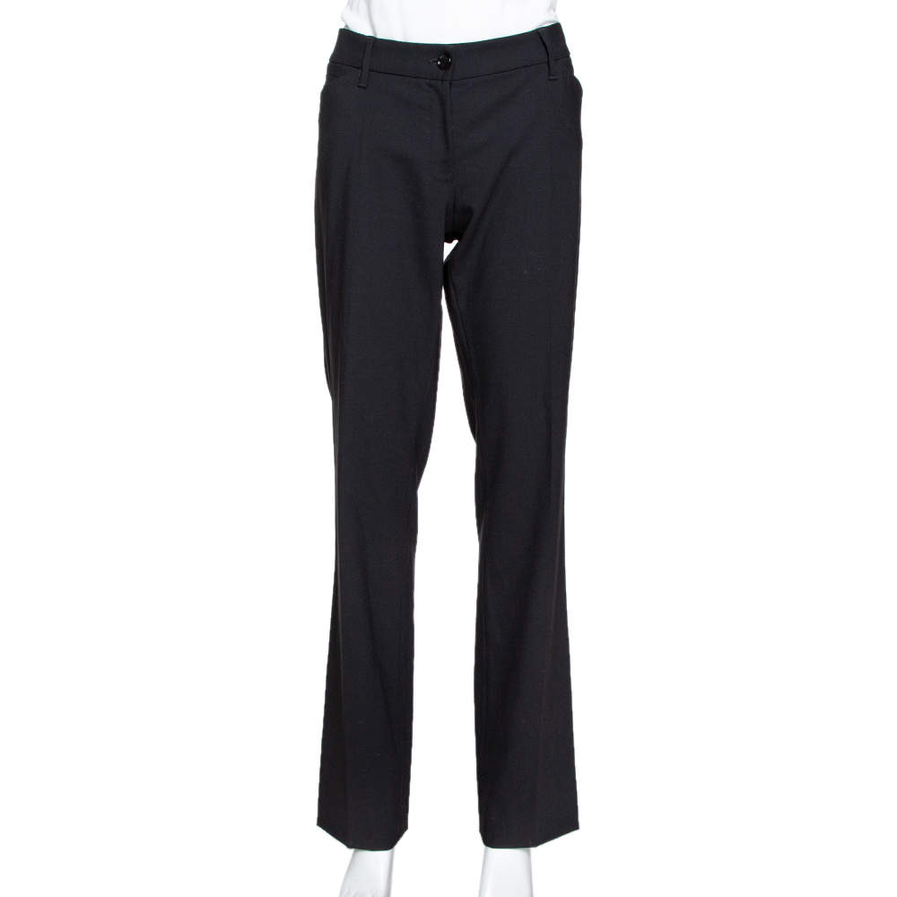 Pre Owned Dolce & Gabbana Black Stretch Wool Tailored Pants L