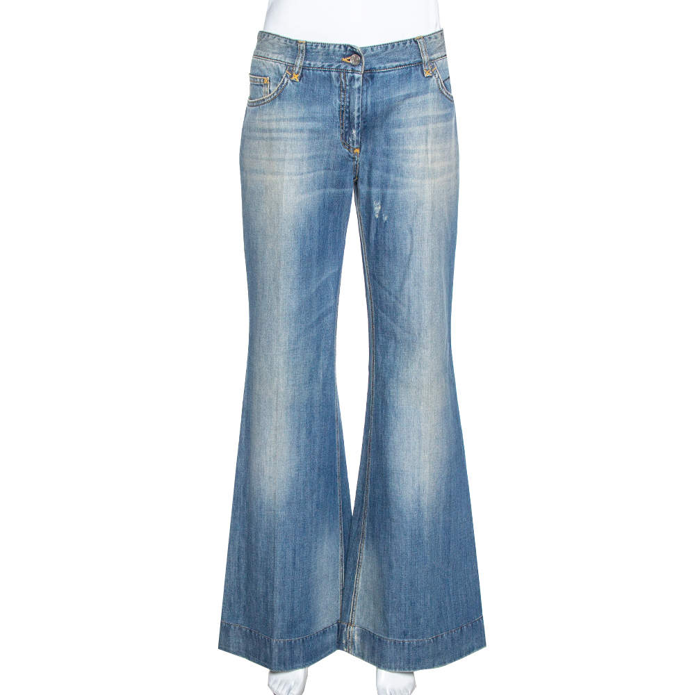 Pre Owned بنطلون جينز دولتشي آند غابانا دنيم أزرق متوسط واسع مقاس كبير (لارج)