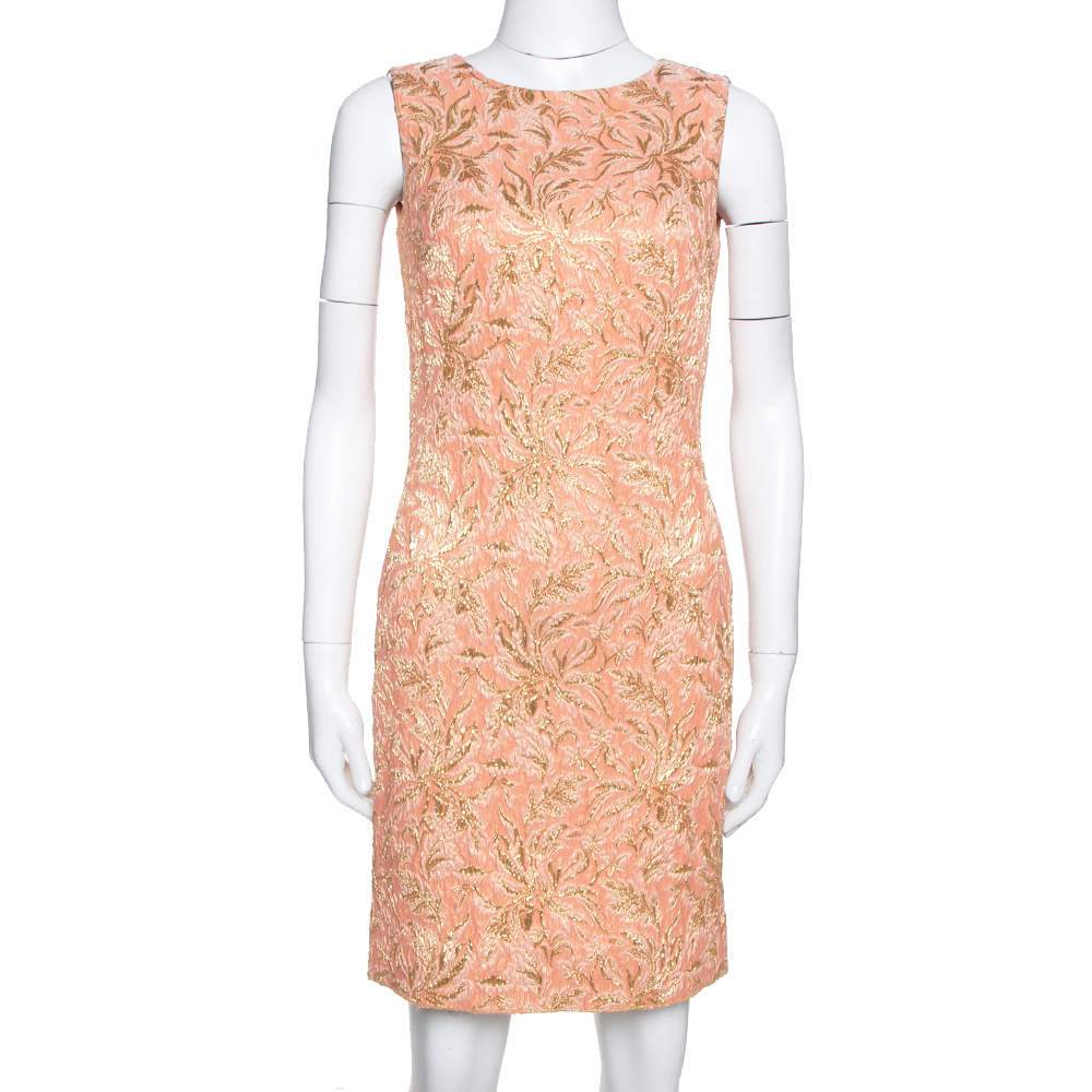 Pre Owned فستان دولتشي أند غابانا حرير بروكيد وردي فاتح صغير