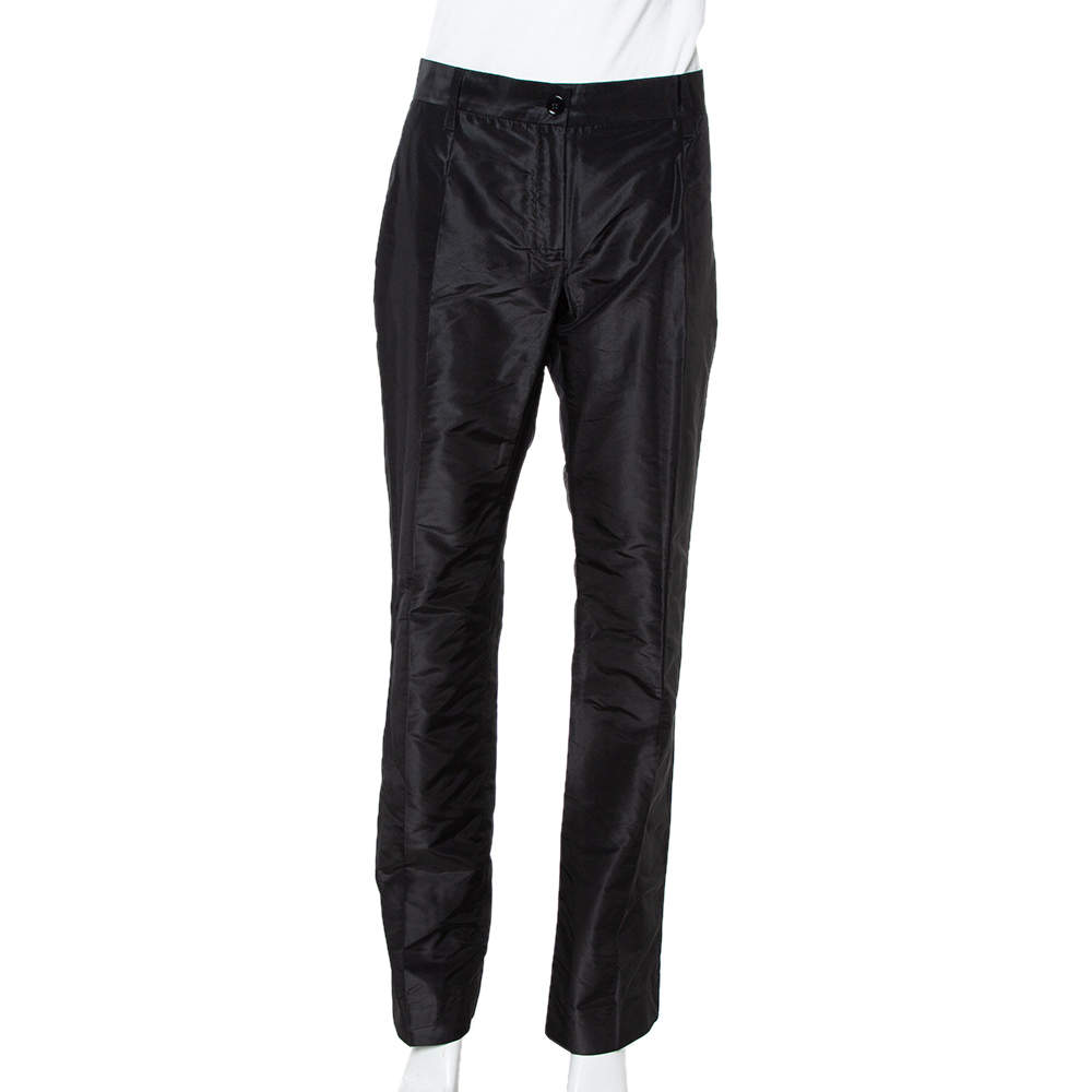 Pre Owned Dolce & Gabbana Black Silk Taffeta Straight Leg Pants L