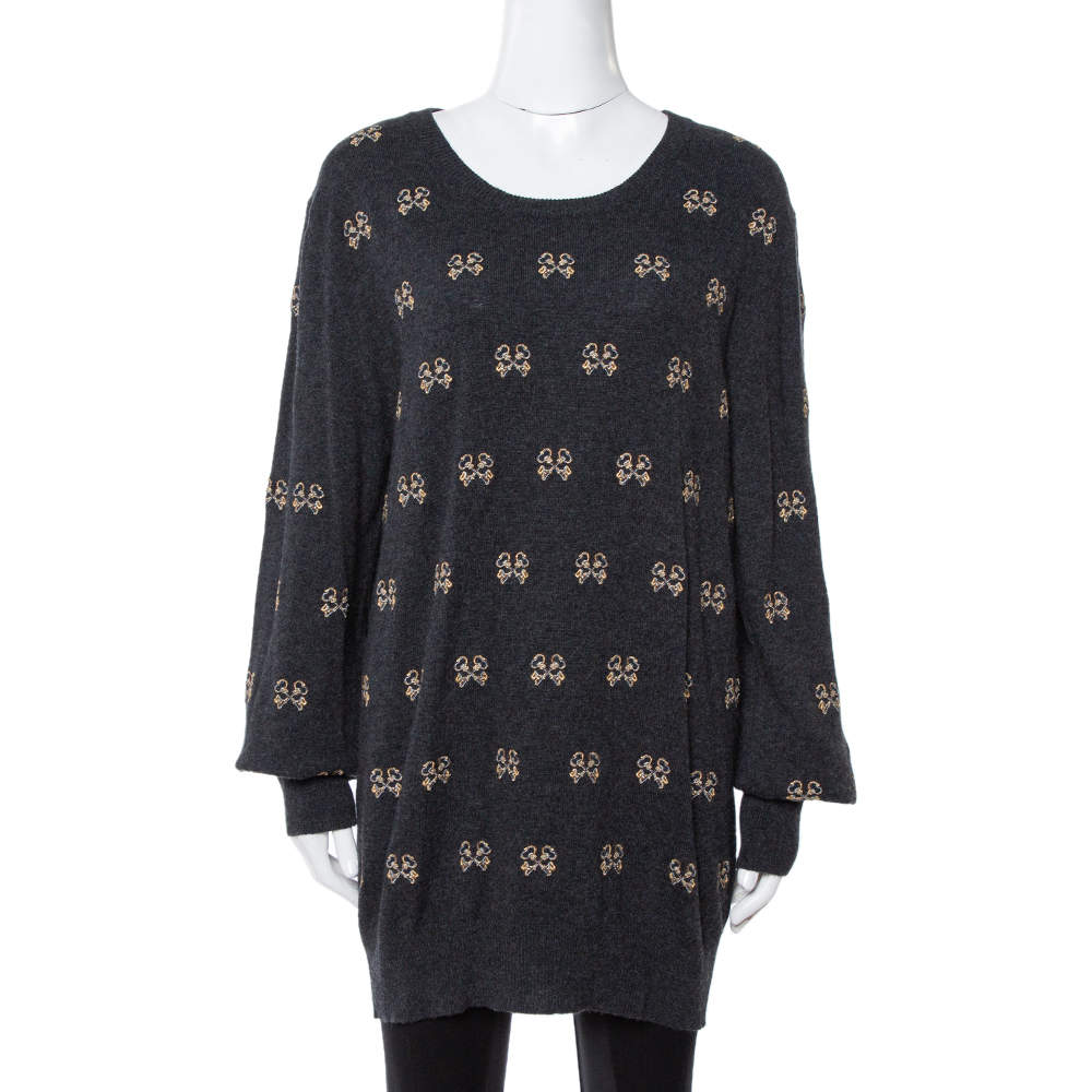 Pre Owned Dolce & Gabbana Charcoal Grey Key Embroidered Cashmere Sweater L