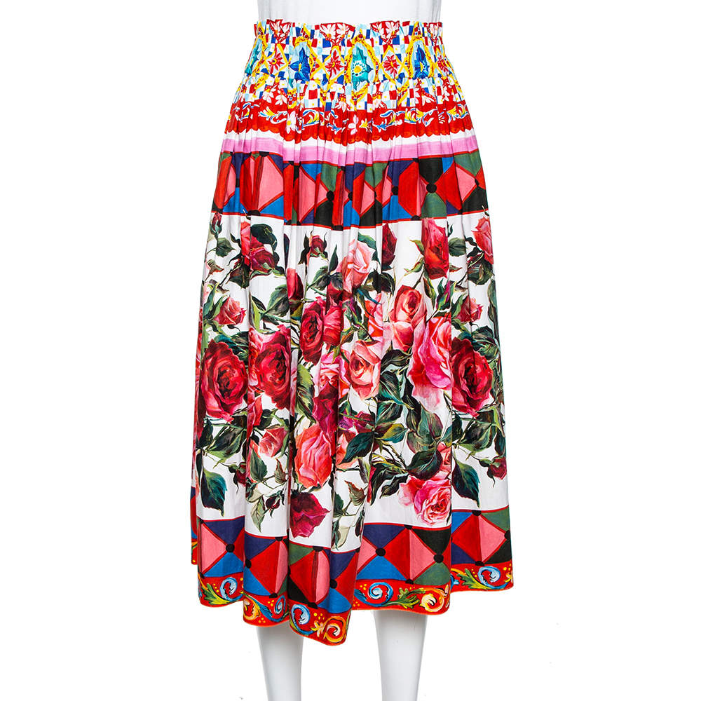 Pre Owned Dolce & Gabbana Multicolor Carretto Print Cotton Pleated Skirt S