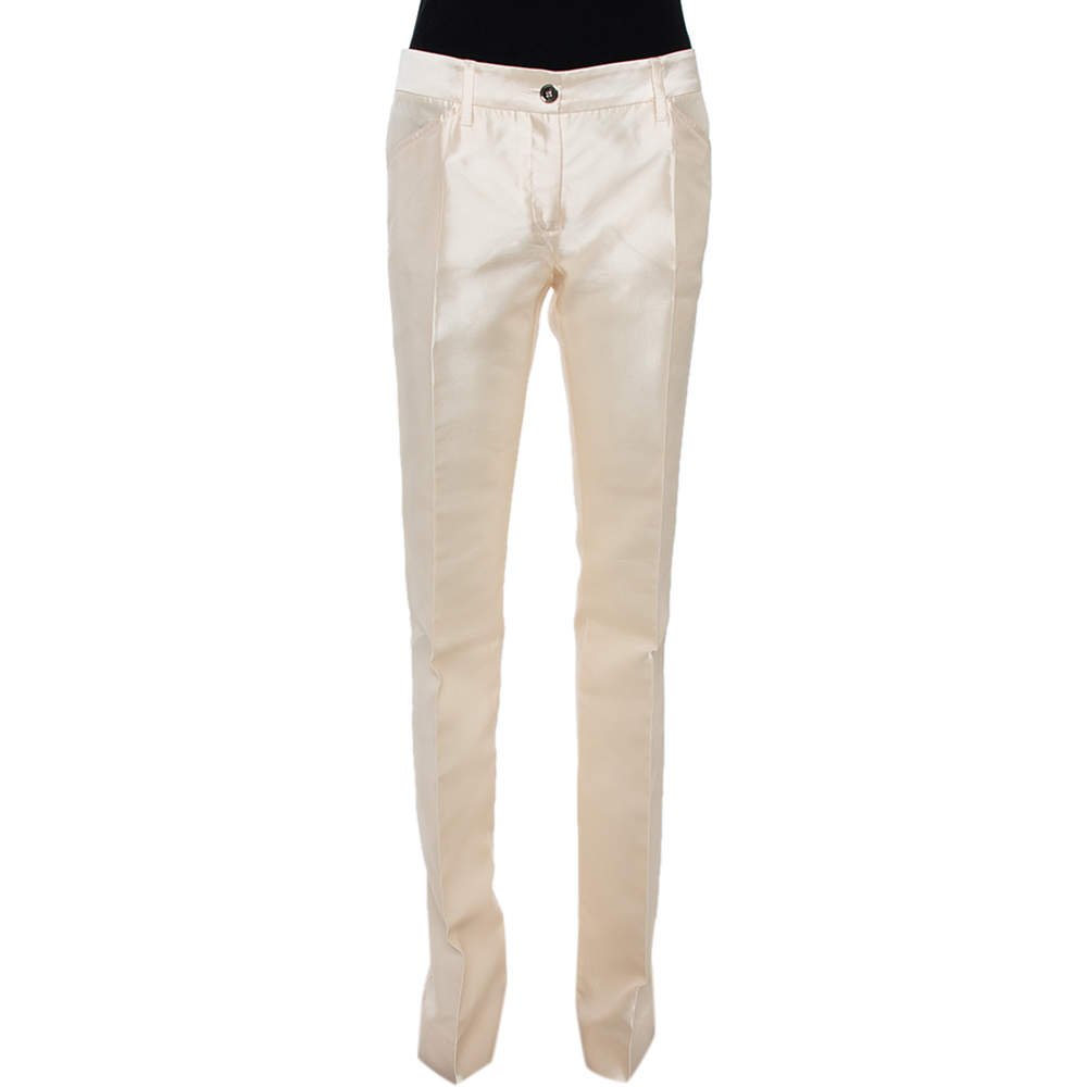 Pre Owned Dolce & Gabbana Cream Silk Flared Trousers S
