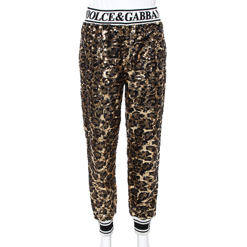 Pre Owned Dolce & Gabbana Gold Sequined Track Trousers S