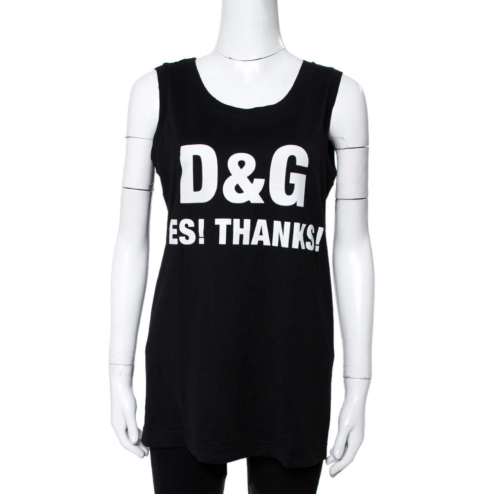 Pre Owned Dolce & Gabbana Black Slogan Print Cotton Tank Top S