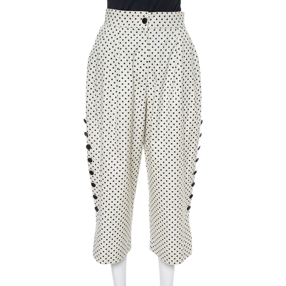 مملوكة مسبقًا Dolce & Gabbana Cream Cotton Polka Dot Culottes S 