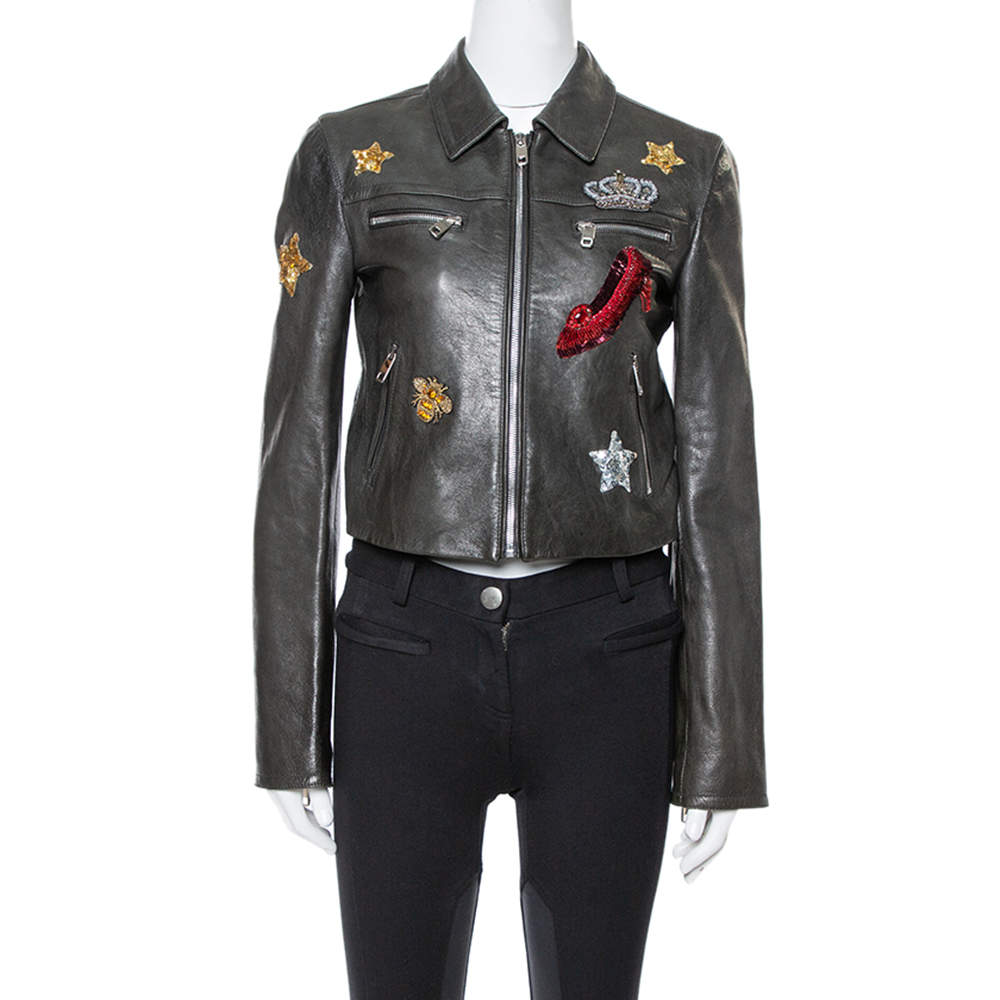 مملوكة مسبقًا جاكيت دولتشي أند غابانا ترتر أسود مزخرف قصير مقاس صغير - سمول