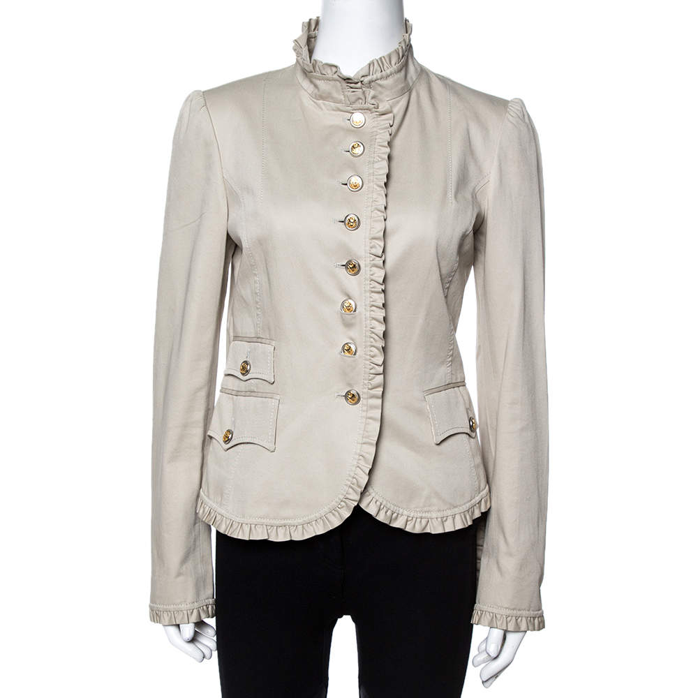 مملوكة مسبقًا Dolce & Gabbana Beige Cotton Ruffle Trim Blazer M
