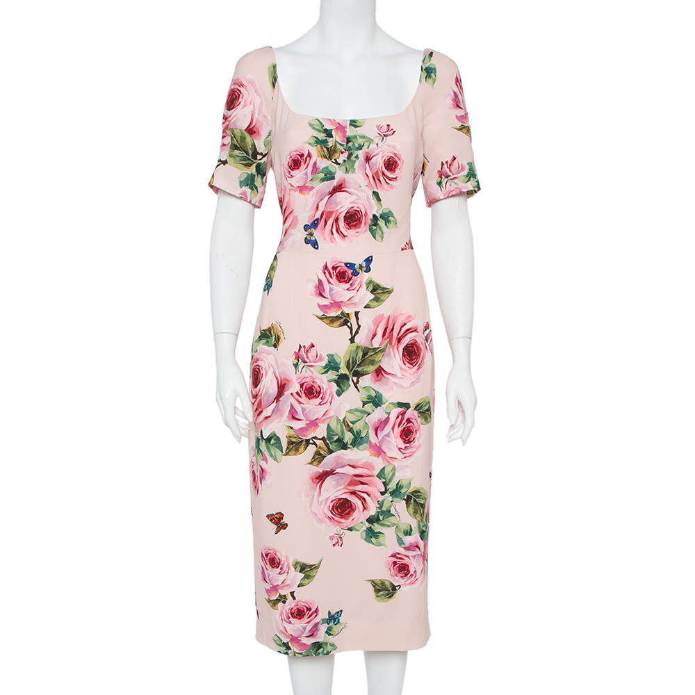 مملوكة مسبقًا Dolce & Gabbana Pink Floral Printed Crepe Sheath Dress L