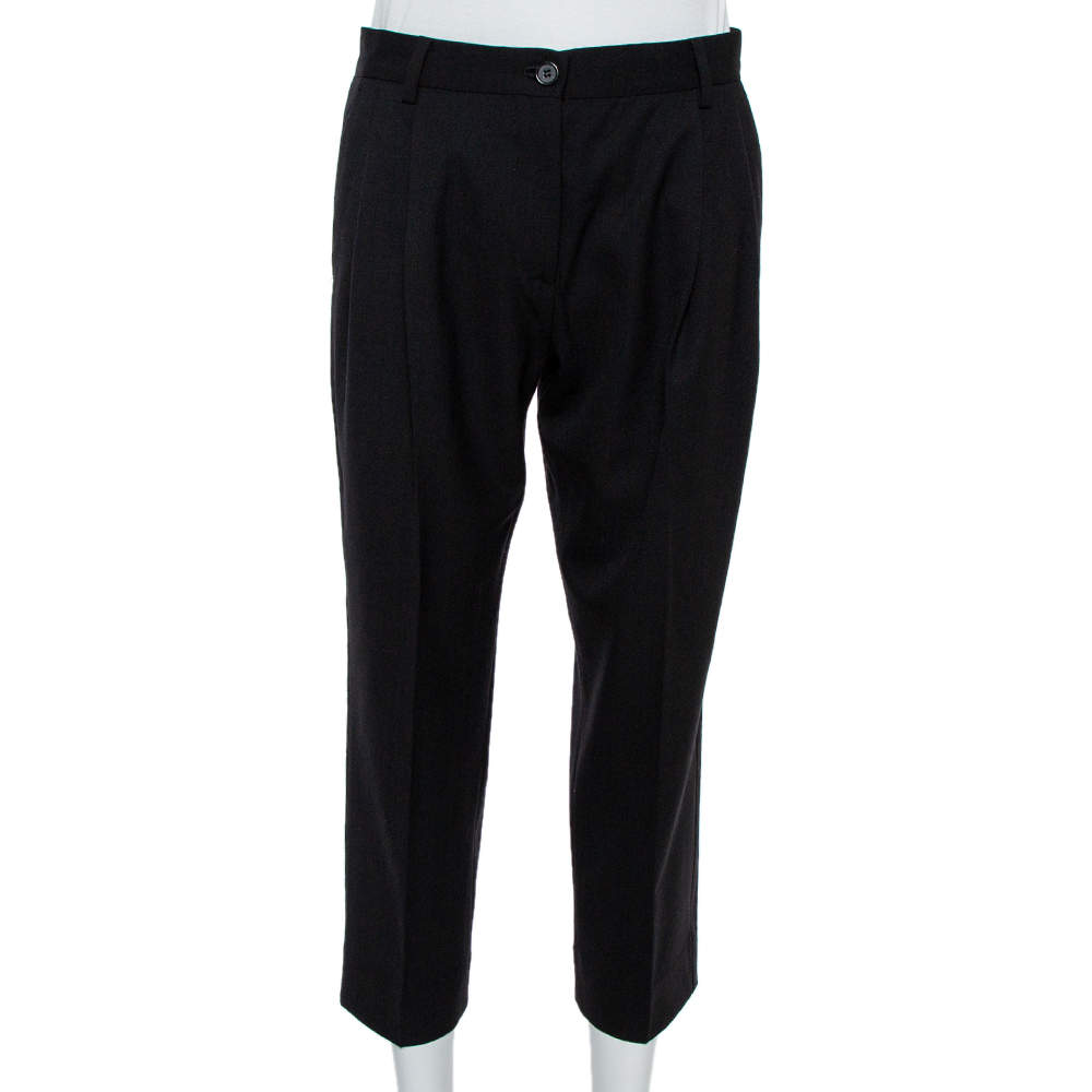 Pre Owned Dolce & Gabbana Black Wool Blend Cropped Trousers S