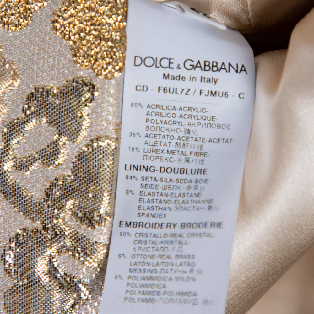 Dolce & Gabbana Gold Floral Jacquard Crystal Embellished Sheath Dress M