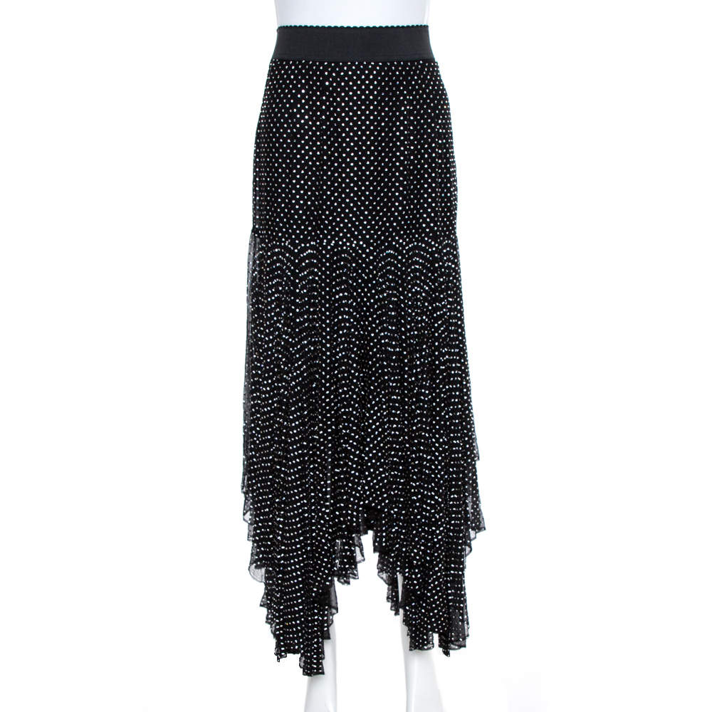 Dolce & Gabbana Black Crystal Embellished Silk Asymmetrical Hem Skirt S