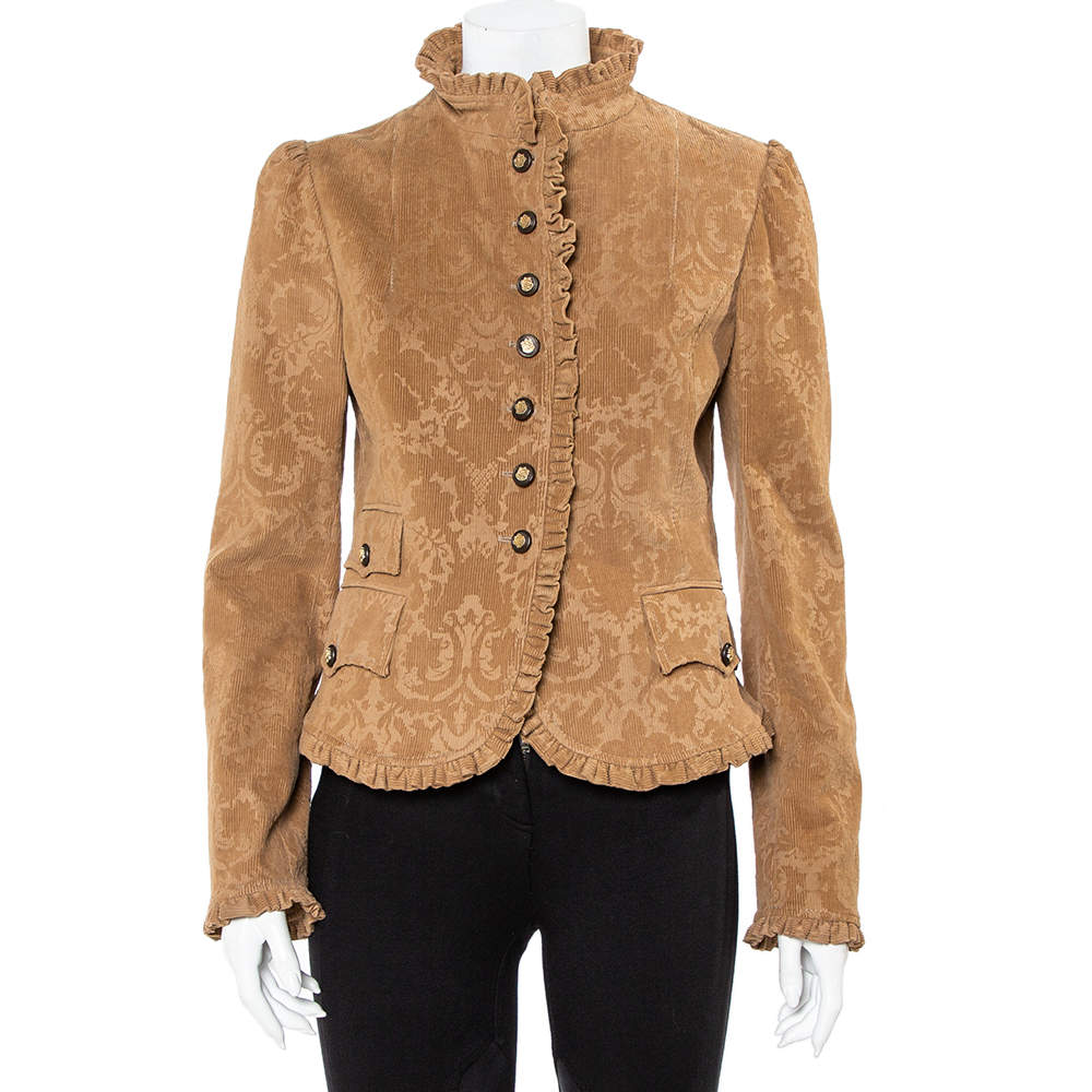 Pre Owned جاكيت دولتشي أند غابانا  قطيفة بني بكشكشة مزينة بأزرار أمامية مقاس متوسط - ميديوم