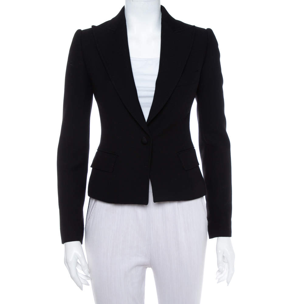 Pre Owned Dolce & Gabbana Black Wool Button Front Cropped Blazer S