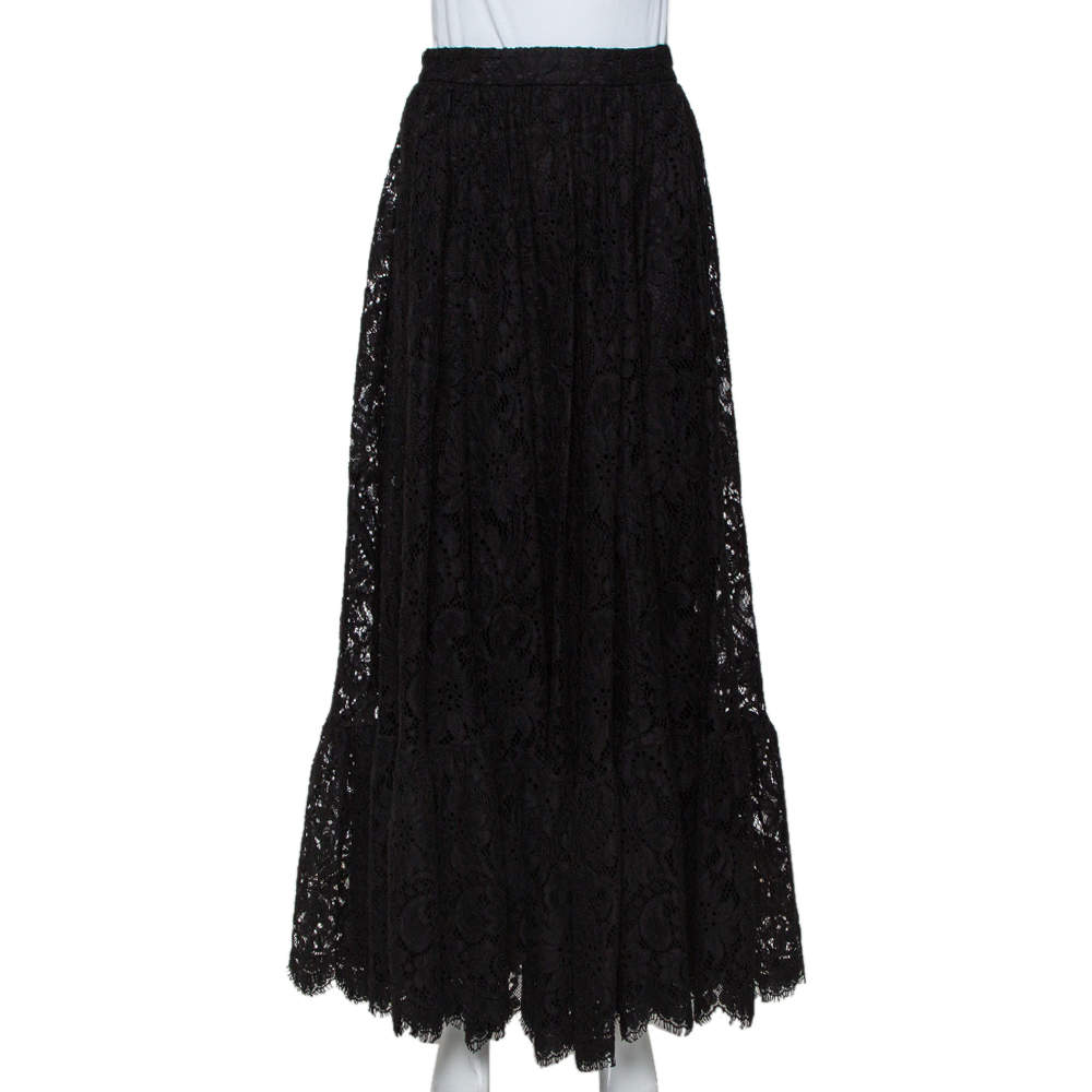 Pre Owned Dolce & Gabbana Black Lace Full Circle Maxi Skirt L