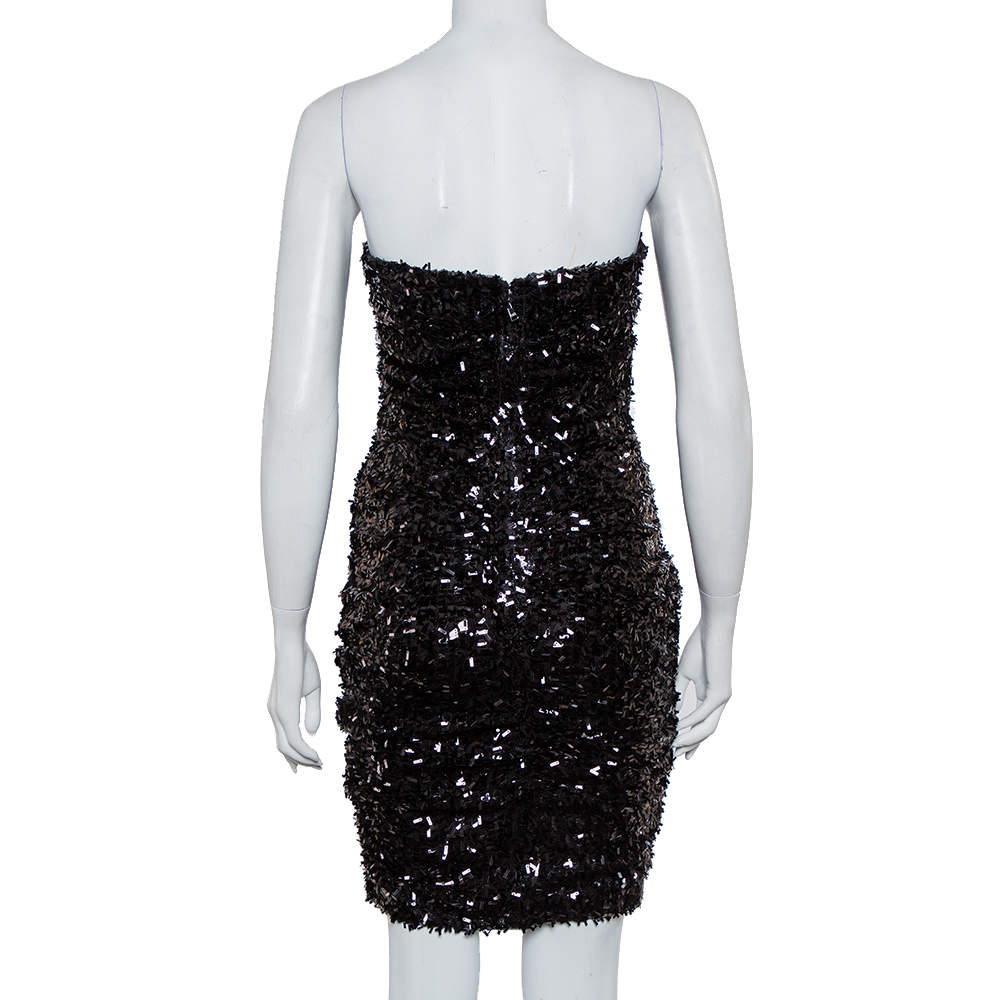 Dolce & Gabbana Black Sequined Strapless Ruched Mini Dress M Dolce & Gabbana  | TLC