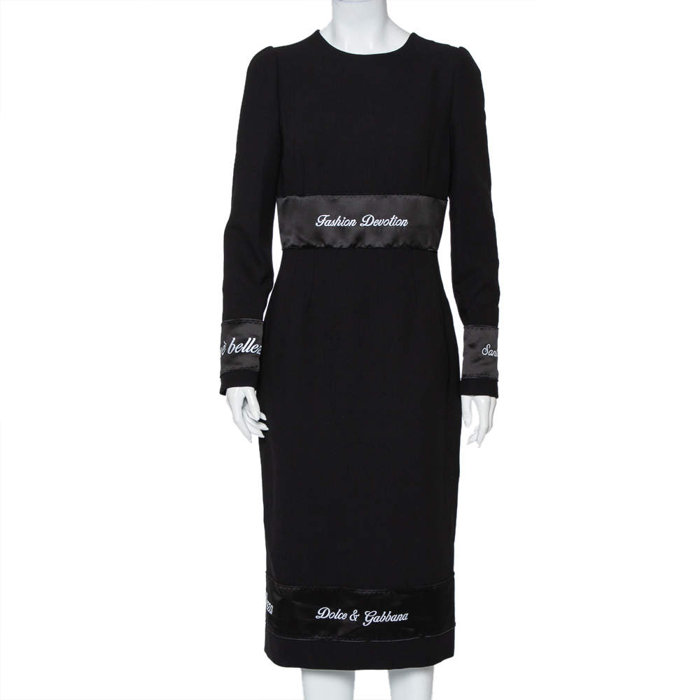 مملوكة مسبقًا Dolce & Gabbana Black Wool Fashion Devotion Embroidered Midi Dress M