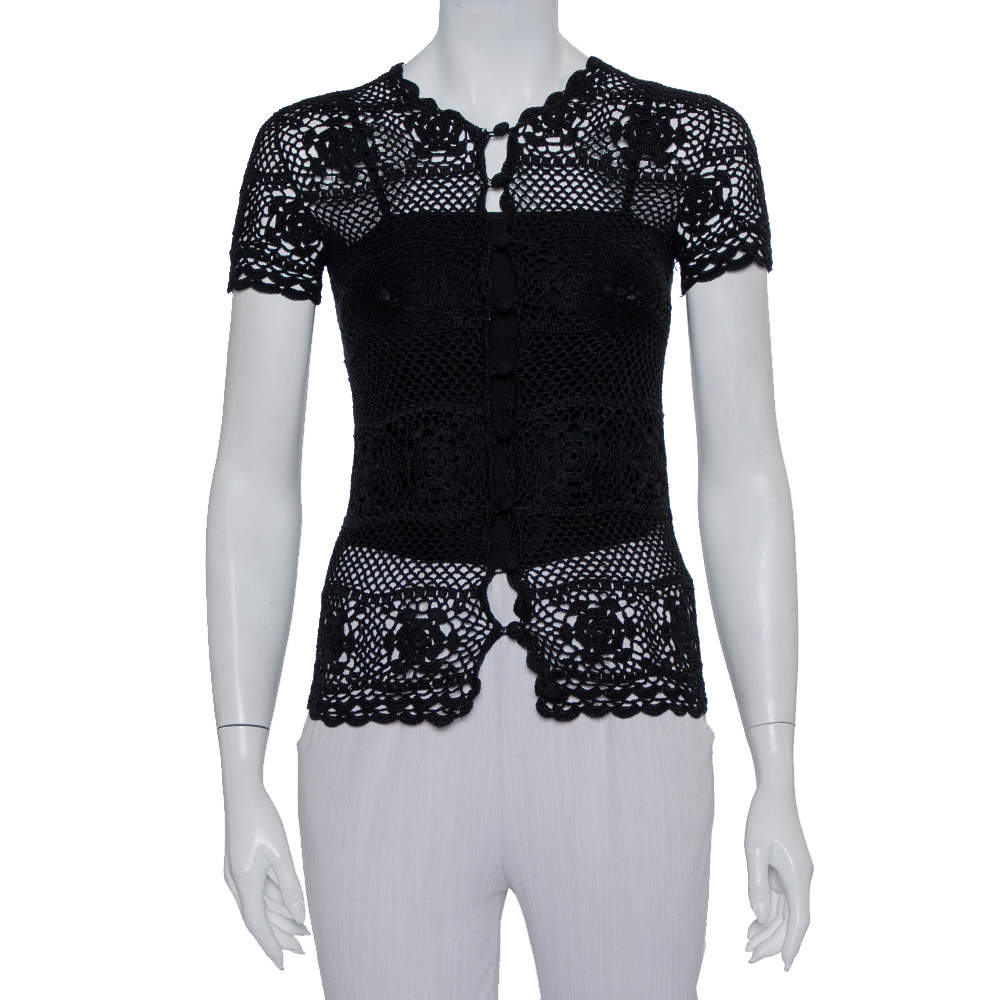 Pre Owned Dolce & Gabbana Black Crochet Button Front Top S