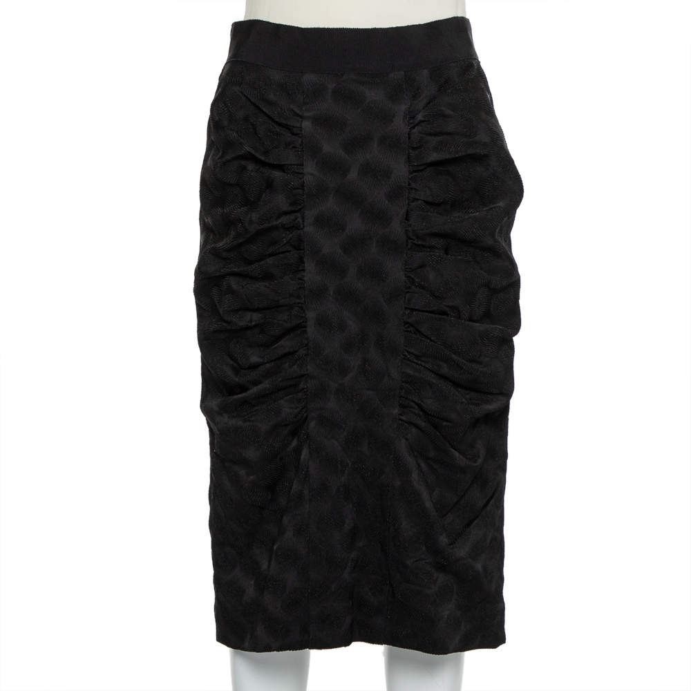 Pre Owned Dolce & Gabbana Black Jacquard Draped Detail Pencil Skirt L