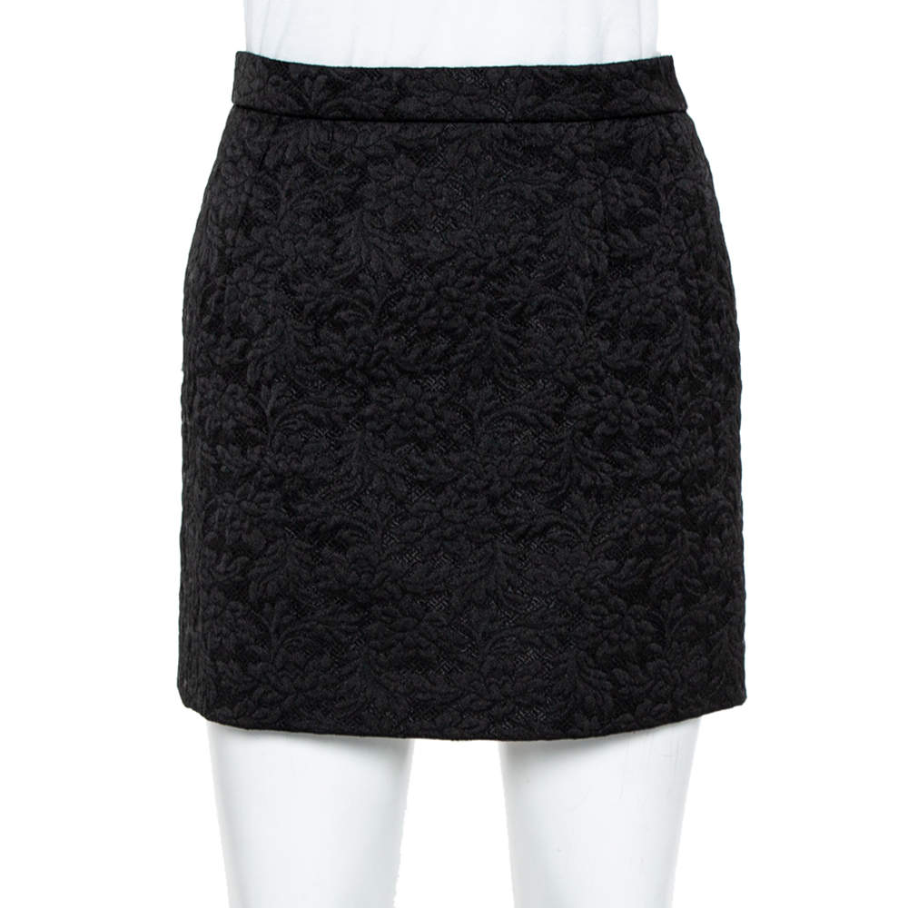 Pre Owned Dolce & Gabbana Black Floral Jacquard Mini Skirt S
