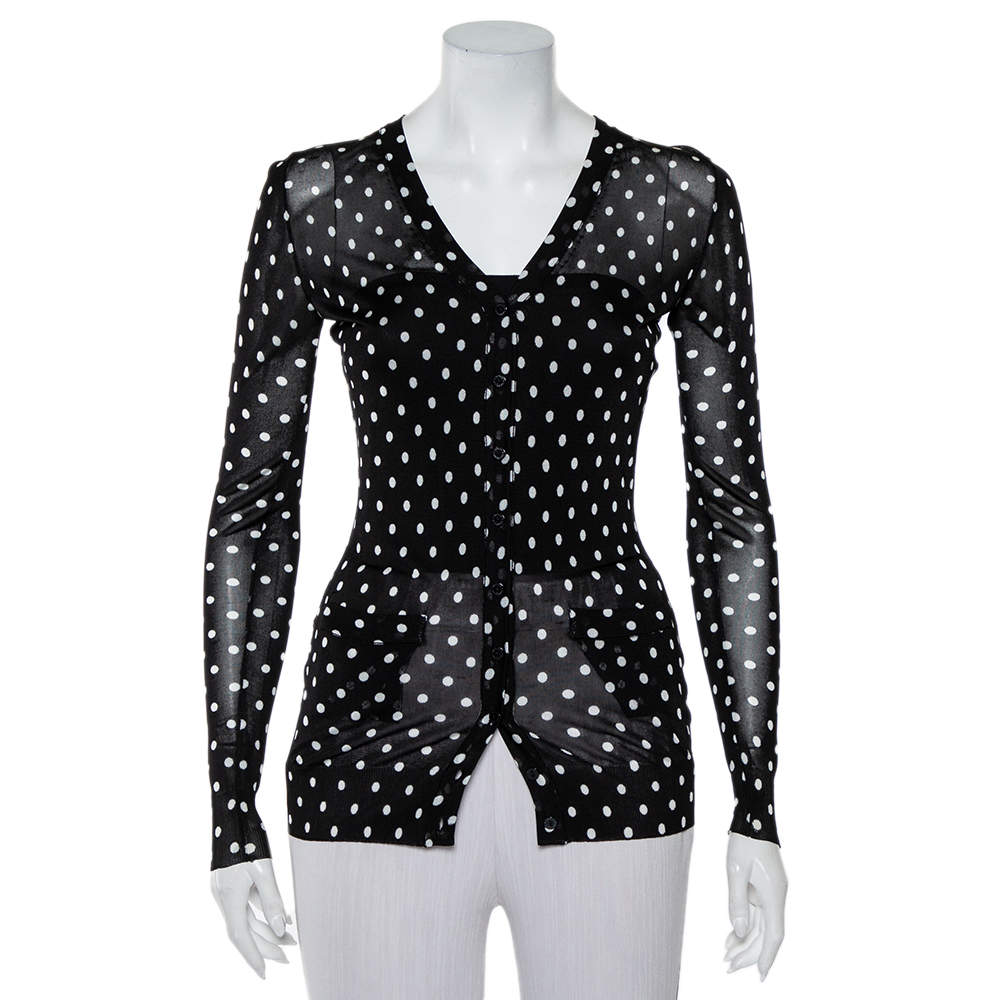 Pre Owned Dolce & Gabbana  Black Polka Dot Knit Button Front Cardigan XS