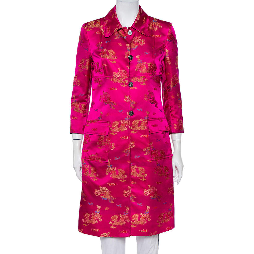 Pre Owned Dolce & Gabbana Vintage Pink Brocade Button Front Coat M