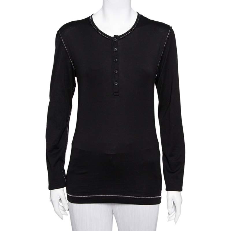Pre Owned Dolce & Gabbana Black Cotton Long Sleeve T-Shirt L