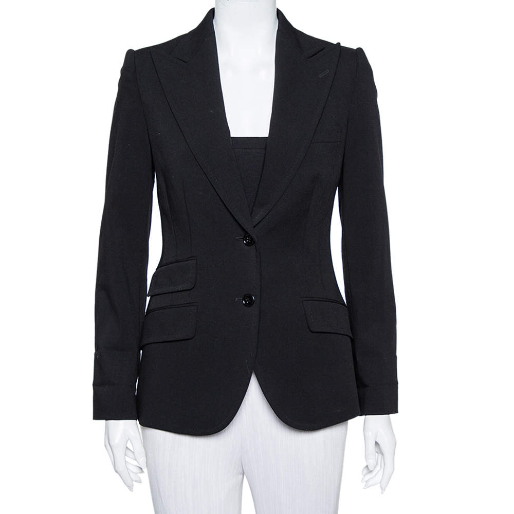 Pre Owned Dolce & Gabbana Black Wool Button Front Blazer S
