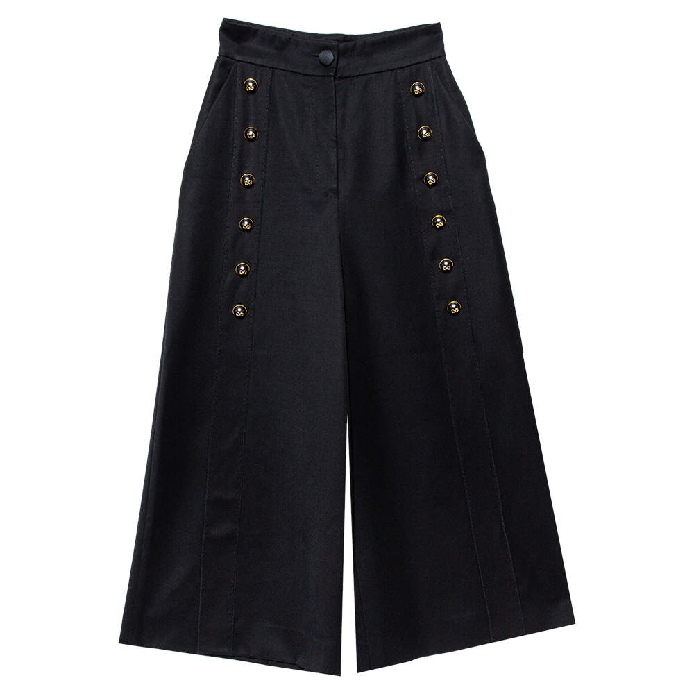 Pre Owned Dolce & Gabbana Black Wool Button Detail High Waist Culottes S  