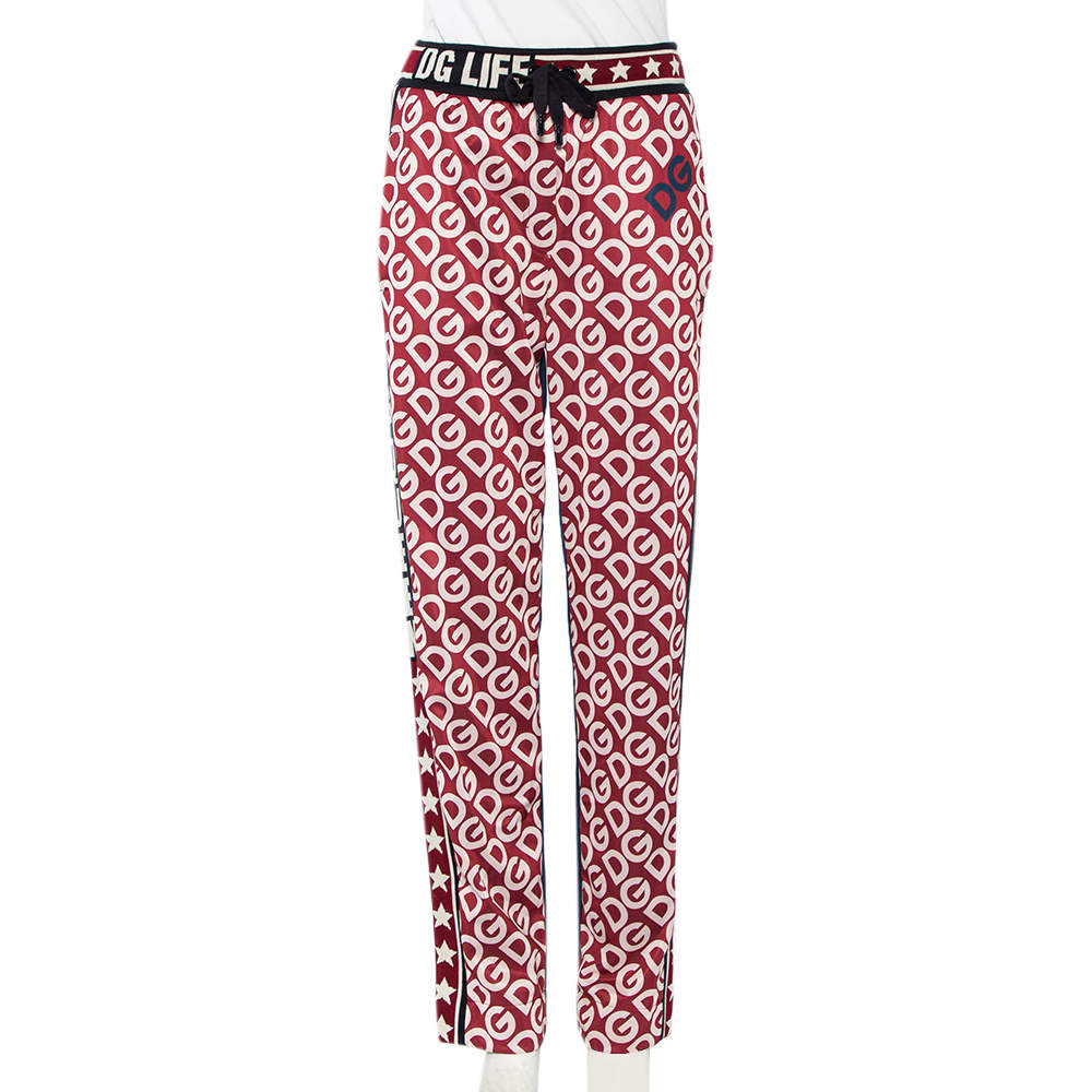 Pre Owned Dolce & Gabbana Bicolor Mania Printed Jersey  & Logo Intarsia Knit Trim Track Pants M