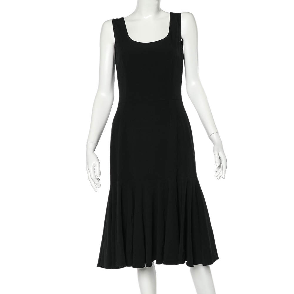Pre Owned Dolce & Gabbana Black Crepe Ruffled Hem Sleeveless Midi Dress L