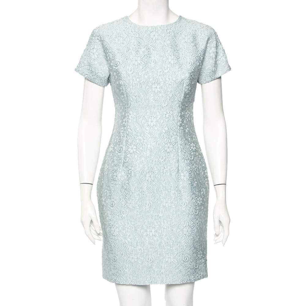 Pre Owned Dolce & Gabbana Blue Embossed Jacquard Sheath Dress S
