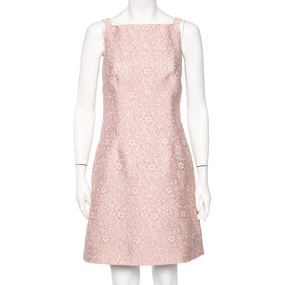 Dolce & Gabbana Pink Floral Embossed Jacquard Sleeveless Mini Dress S