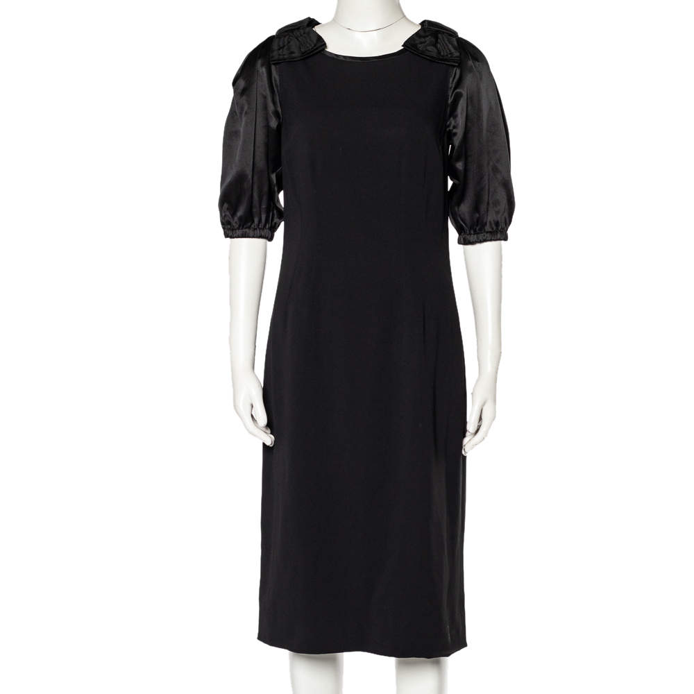 Pre Owned Dolce & Gabbana Black Crepe Bow Detail Sheath Dress M