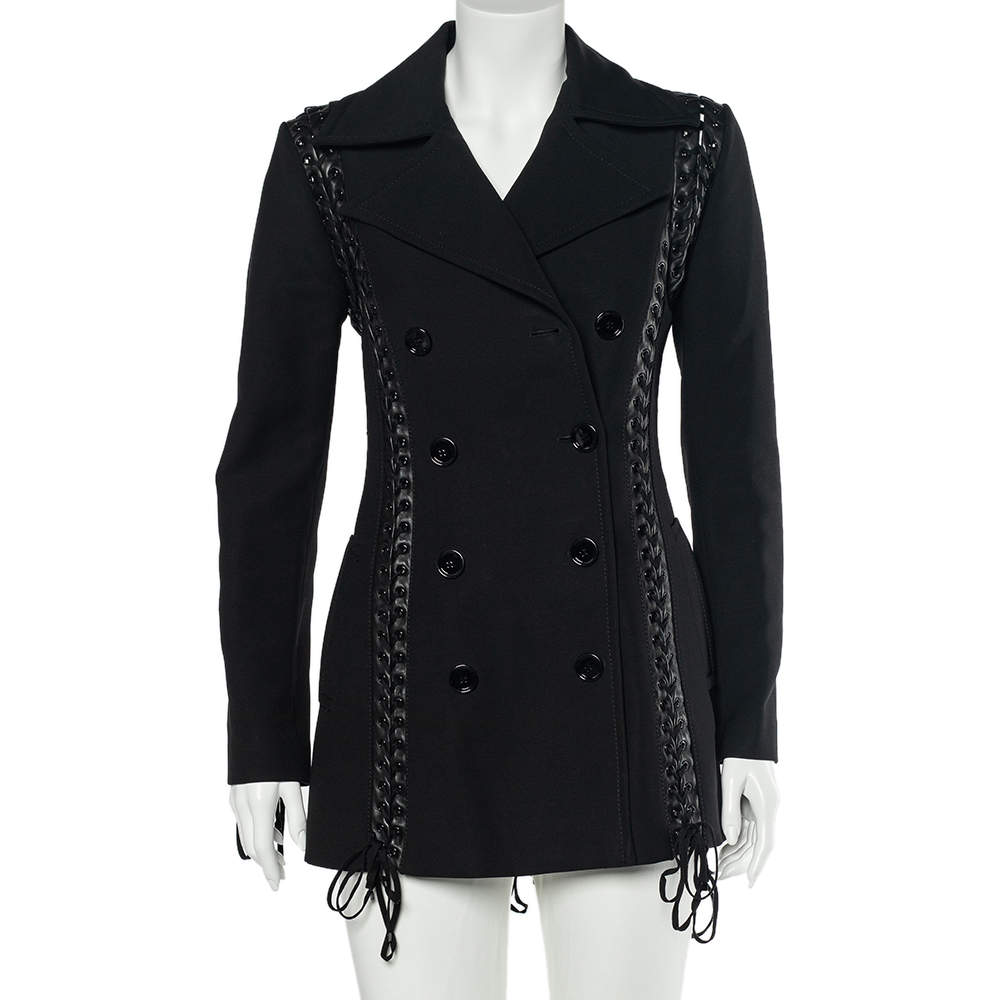 Pre Owned Dolce & Gabbana Black Wool Lace Up Detail Double Breasted Overcoat S