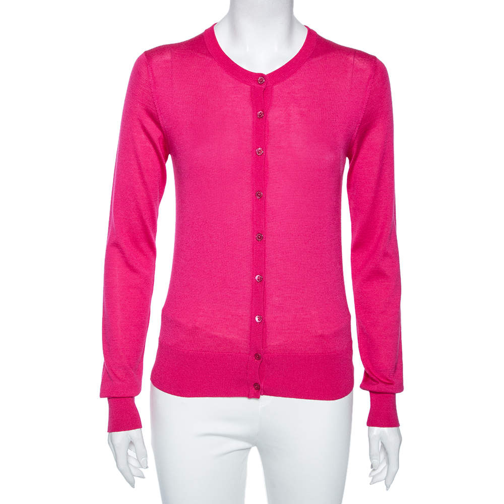 Pre Owned Dolce & Gabbana Pink Cashmere Silk Button Front Cardigan S