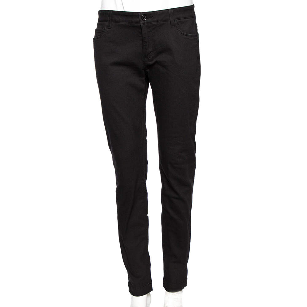 Pre Owned Dolce & Gabbana Black Stretch Cotton Slim Fit Pants L