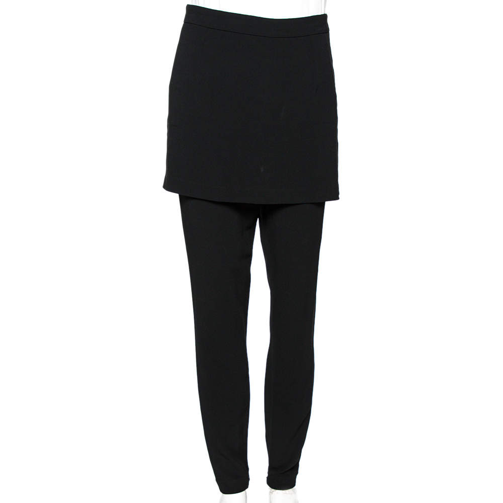 Pre Owned Dolce & Gabbana Black Crepe Skirt Overlap Trousers L 