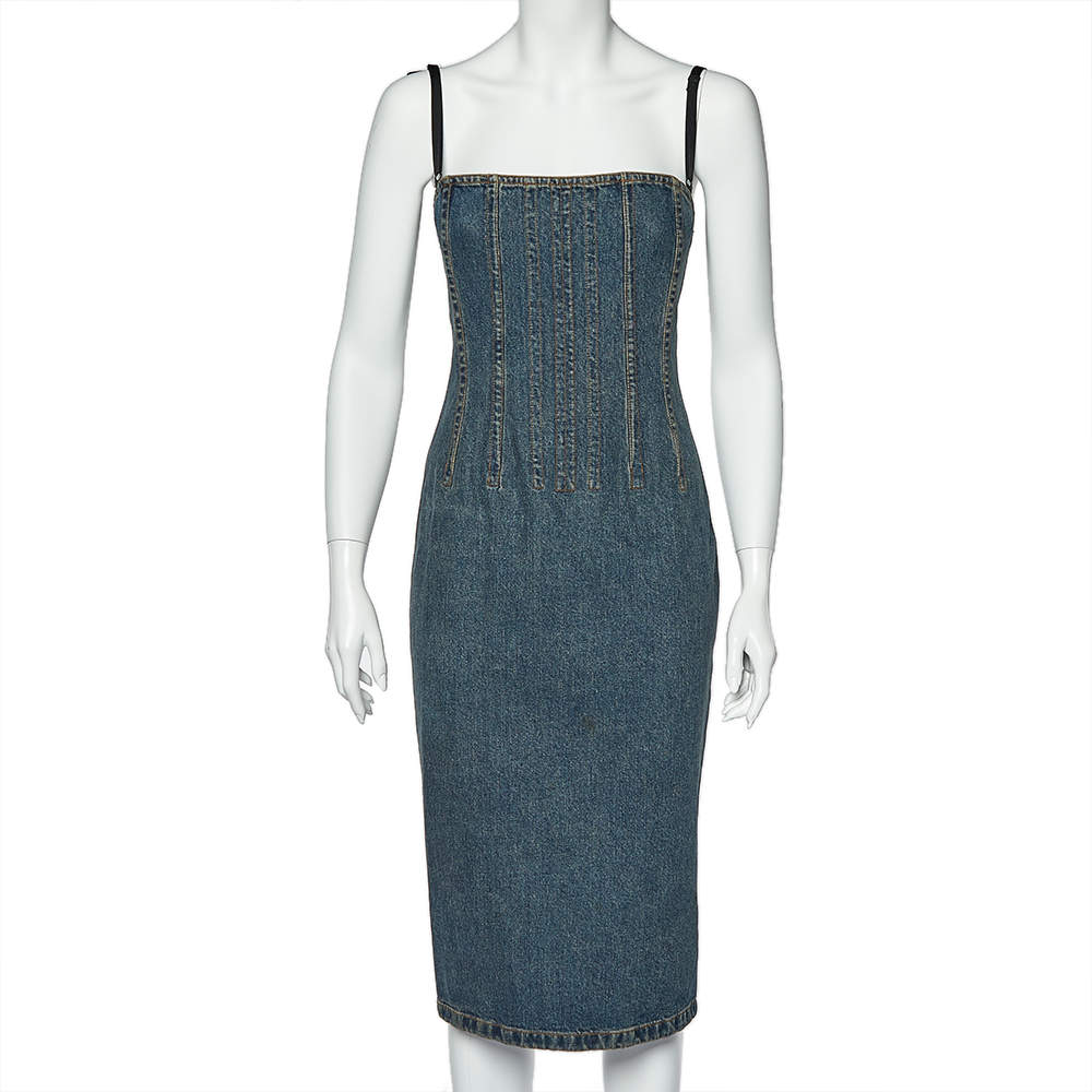 Pre Owned Dolce & Gabbana Vintage Blue Denim Corset Dress S