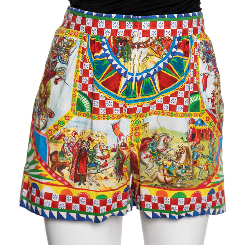 Pre Owned Dolce & Gabbana Multicolored Printed Cotton Carretto High Waisted Shorts S