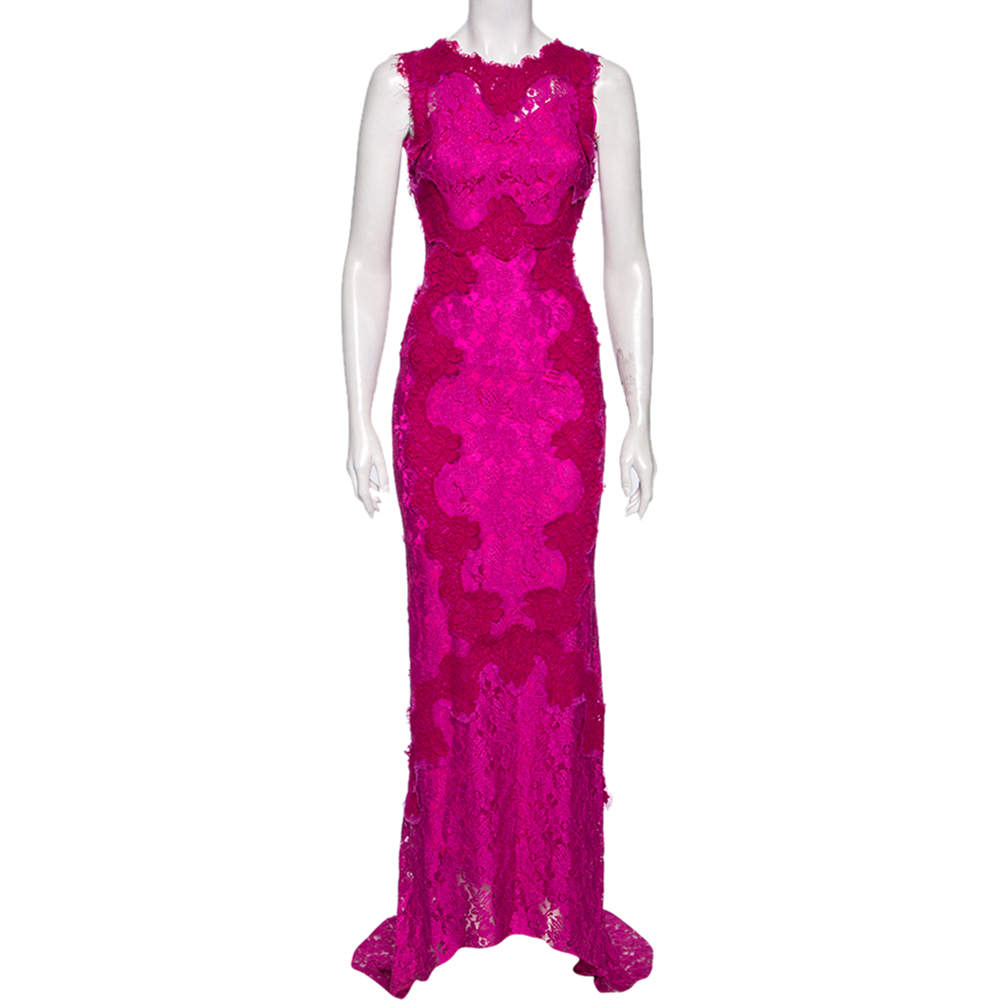 Pre Owned فستان ماكسي دولتشي أند غابانا ماغينتا داتيل حبل مفتوح مقاس صغير - سمول