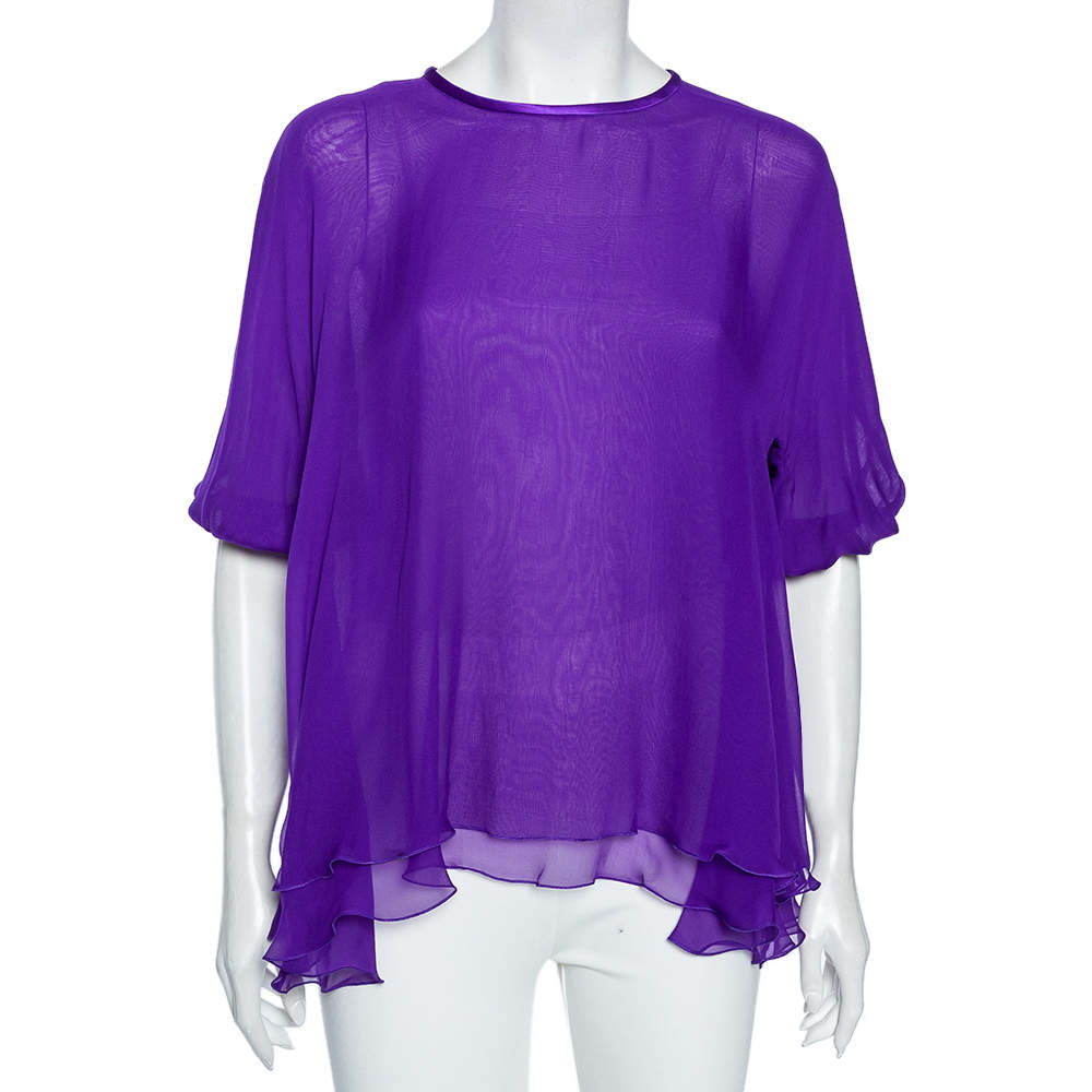 Pre Owned Dolce & Gabbana Purple Silk Chiffon Layered Top S