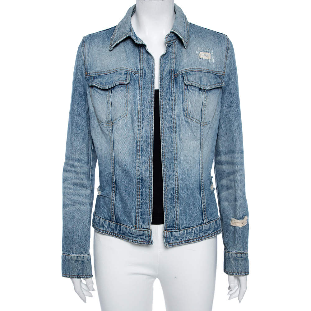 مملوكة مسبقًا Dolce & Gabbana Vintage Blue Distressed Denim Open Front Jacket M