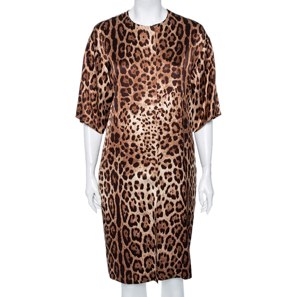 Pre Owned Dolce & Gabbana Animal Printed Silk Coat S